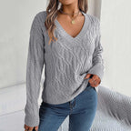 Fashion Solid Long Autumn Winter Casual Vneck Pullover Sweater