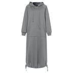 Elegant Split Hooded Large Pullover Casual Autumn Pocket Warm Sweatshirt Fashion Hoodie Dress