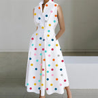Fashion Casual Turndown Collar Printed Sleeveless Loose Elegant Slim Fit Midi Dresses