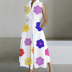 Fashion Casual Turndown Collar Printed Sleeveless Loose Elegant Slim Fit Midi Dresses