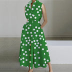 Fashion Casual Turndown Collar Printed Sleeveless Loose Elegant Slim Fit Midi Dresses
