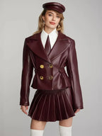 Fashion Chic High Pleated Mini Lapel Doublebreasted Female New Coat