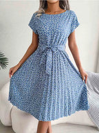 Fashion Floral A Line Short Sleeve High Waist Chic Midi Dresses
