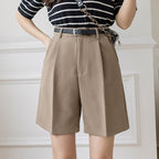 DressBetty - Women Casual Solid Color High Waist Zipper Shorts