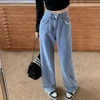 Blue Straight Basic Loose Casual FullLength Women Jeans