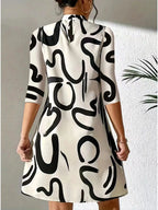 Jennifer Boutique Short Printed Dress with Medium Length Sleeves Elevated Occasion Wear