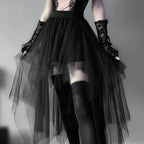 Fashion Net Yarn HighWaisted Irregular for Women Gothic Style Summer Casual Sexy Skirt