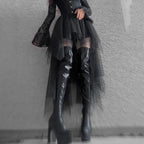 Fashion Net Yarn HighWaisted Irregular for Women Gothic Style Summer Casual Sexy Skirt