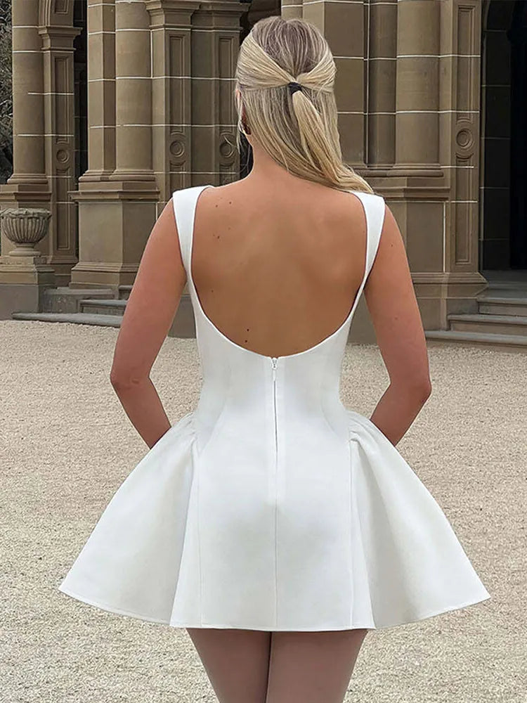 Sexy Backless A-Line Elegant Chic Sleeveless Mini Dresses Ladies Night Party Dress