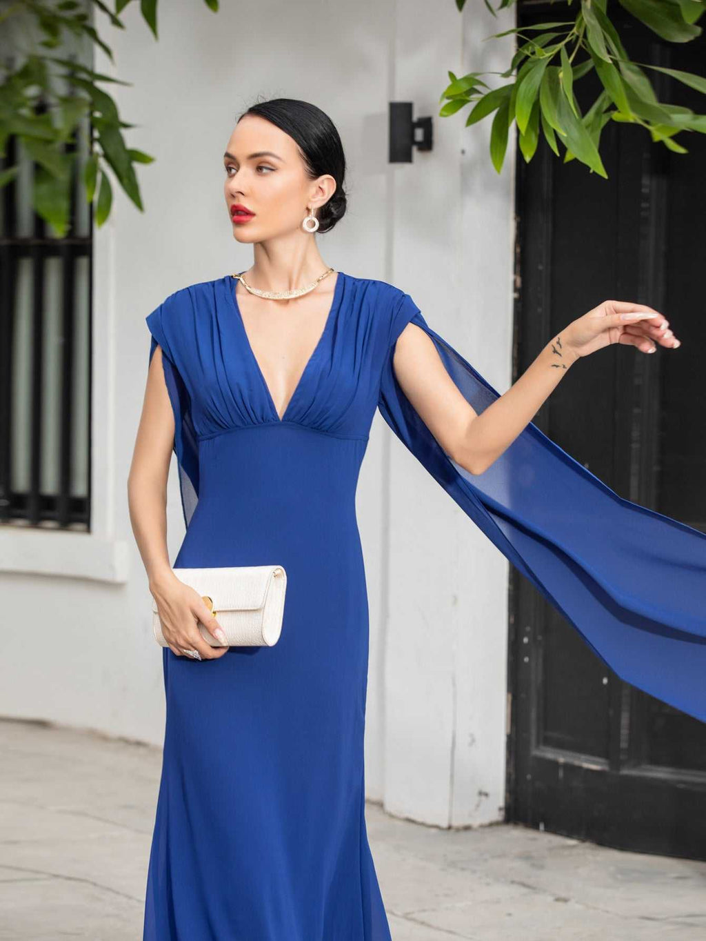 Fashion Sexy V neck Fashion Party Dress With Shawl Sleeves