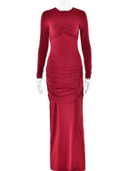 Fashion O-neck Long Sleeve High Waist Bodycon Red Party Dress
