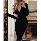 DressBetty - Long Sleeve Deep V-Neck Bandage Bodycon Evening Party Dress Plus Size S-XXL