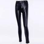 Fashion PU Black Faux Leather High Waist Push Up Elastic Skinny Trousers Pants