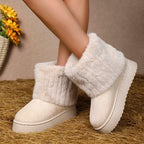 Fashion Women Round Toe Warm Thickened Plush Winter Beige Midcalf Boots Thick Sole Casual Comfortable Antislip Women Snow Boot