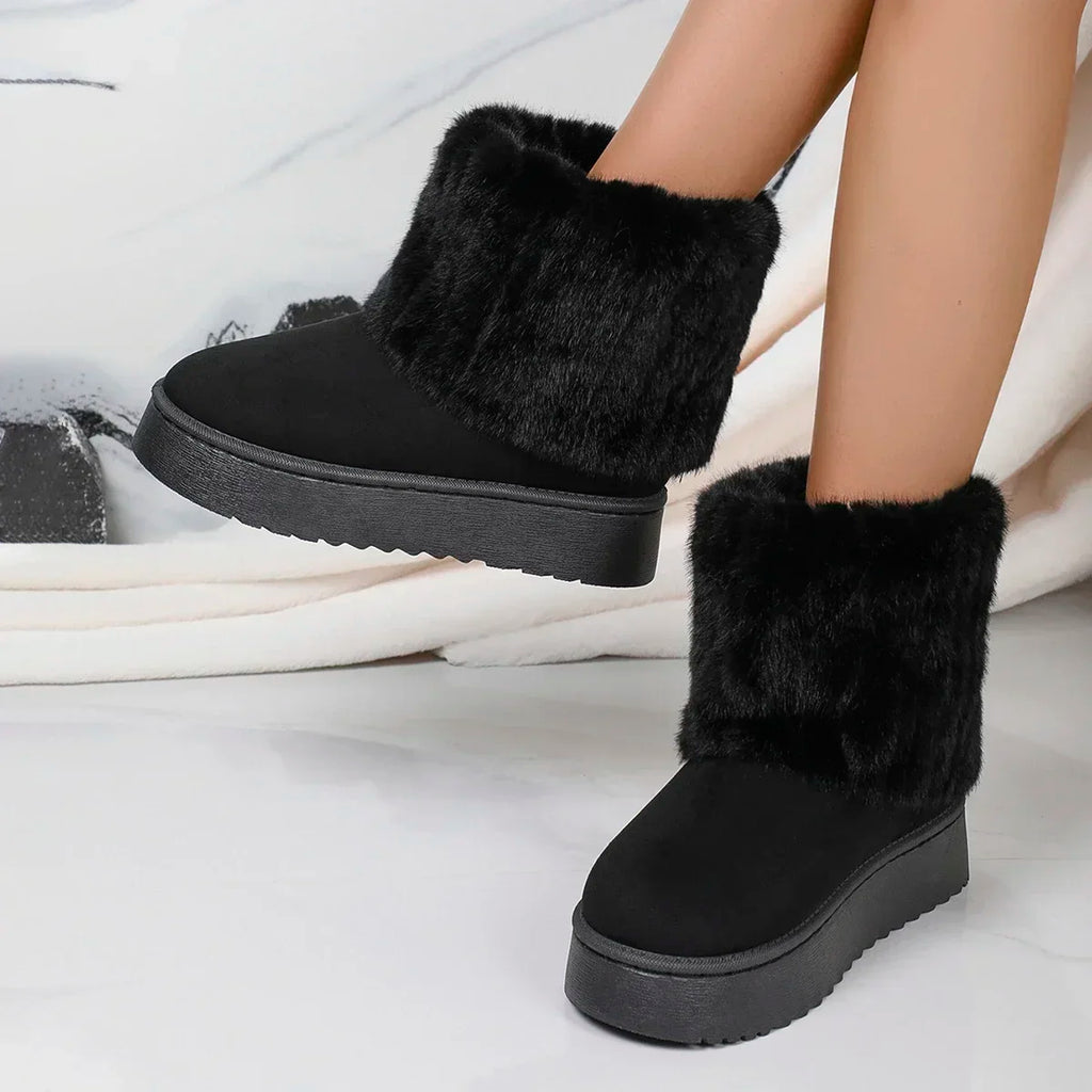 Fashion Women Round Toe Warm Thickened Plush Winter Beige Midcalf Boots Thick Sole Casual Comfortable Antislip Women Snow Boot