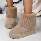 Fashion Women Round Toe Warm Thickened Plush Winter Beige Midcalf Boots Thick Sole Casual Comfortable Antislip Women Snow Boot