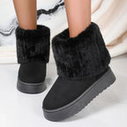Fashion Women Round Toe Warm Thickened Plush Winter Beige Midcalf Boots Thick Sole Casual Comfortable Antislip Women Snow Boot