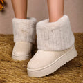 Fashion Women Round Toe Warm Thickened Plush Winter Beige Midcalf Boots Thick Sole Casual Comfortable Antislip Women Snow Boot