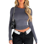 Basic Round Neck Long Sleeve Pullover Tee