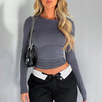 Basic Round Neck Long Sleeve Pullover Tee