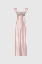Fatos Sleeveless Rhinestone Satin Maxi Dress