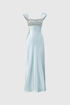 Fatos Sleeveless Rhinestone Satin Maxi Dress