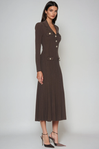 Faustin V Neck Button Knit Midi Dress