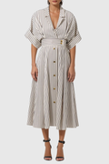 Fausto V Neck Stripe Midi Shirt Dress
