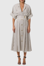 Fausto V Neck Stripe Midi Shirt Dress