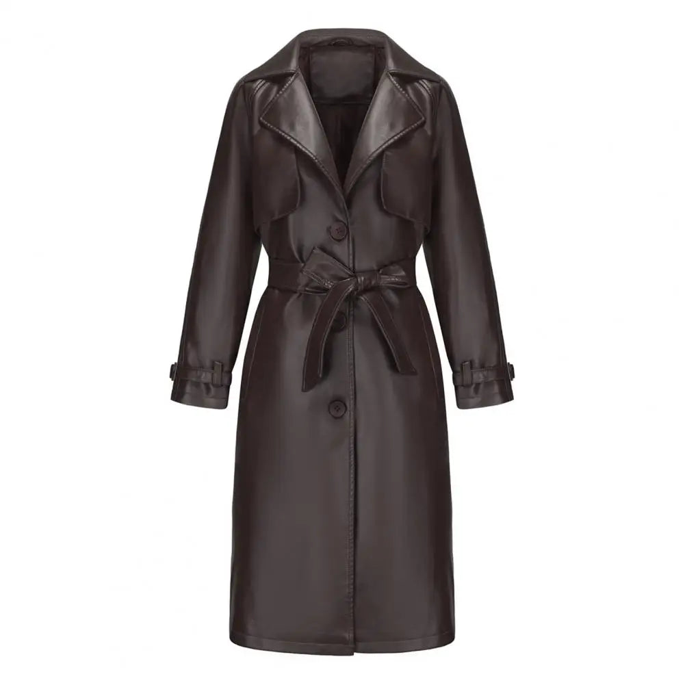 Faux Lapel Stylish Laceup Belted Mid Length Fall Jacket