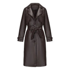 Faux Lapel Stylish Laceup Belted Mid Length Fall Jacket