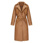Faux Lapel Stylish Laceup Belted Mid Length Fall Jacket
