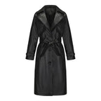 Faux Lapel Stylish Laceup Belted Mid Length Fall Jacket