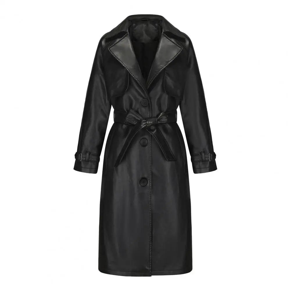 Faux Lapel Stylish Laceup Belted Mid Length Fall Jacket