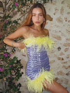 Feather Sequins Bodycon Mini Party Dress