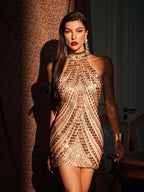 Halterneck Rhinestone Mini Dress
