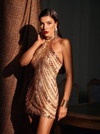 Halterneck Rhinestone Mini Dress