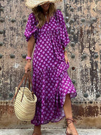 Female Loose V Neck Bohemian Long Dress