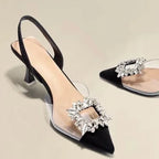 Fashion Anklewrap Summer Pointed Toe Solid Shiny Diamond Noble Low Heel Pumps