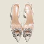 Fashion Anklewrap Summer Pointed Toe Solid Shiny Diamond Noble Low Heel Pumps