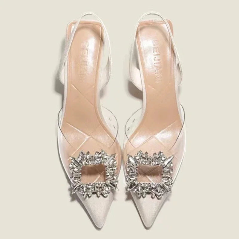 Fashion Anklewrap Summer Pointed Toe Solid Shiny Diamond Noble Low Heel Pumps