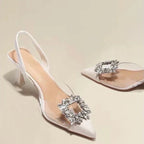 Fashion Anklewrap Summer Pointed Toe Solid Shiny Diamond Noble Low Heel Pumps