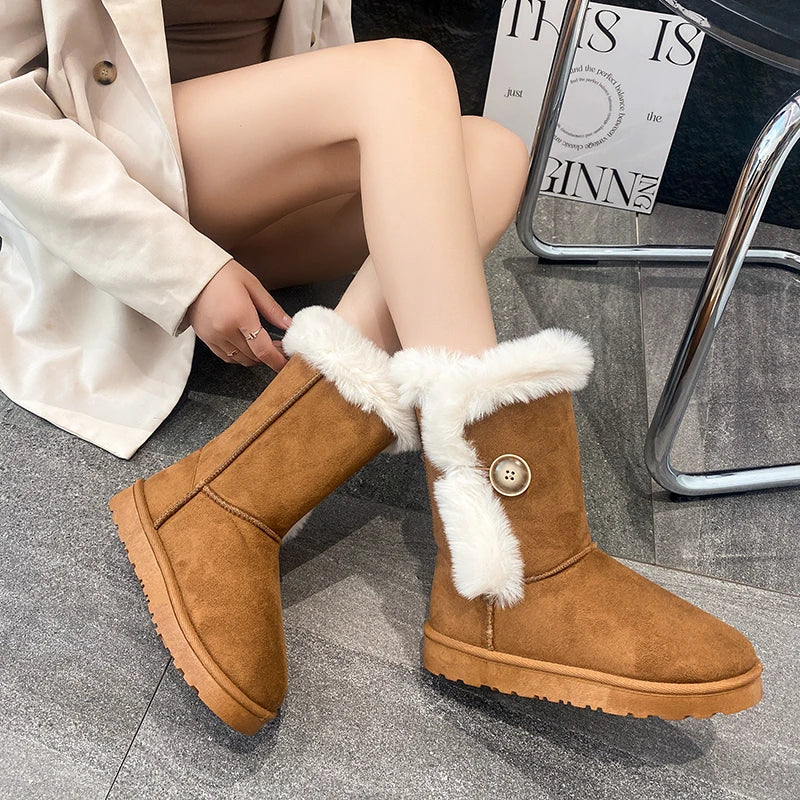 Female Shoes on Sale 2024 Winter Fashion Warm Women's Midcalf Boots Casual and Versatile Plush Cotton Boots Botas De Mujer
