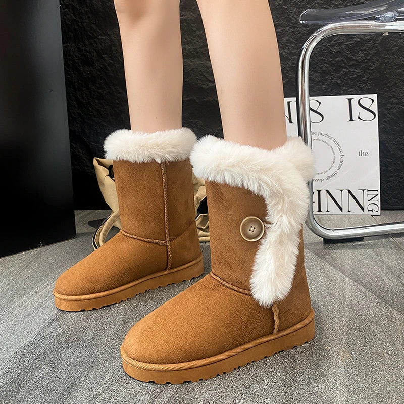 Female Shoes on Sale 2024 Winter Fashion Warm Women's Midcalf Boots Casual and Versatile Plush Cotton Boots Botas De Mujer