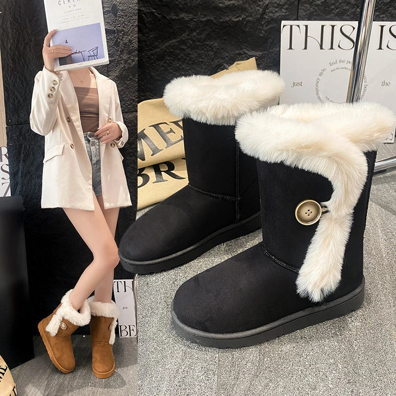 Female Shoes on Sale 2024 Winter Fashion Warm Women's Midcalf Boots Casual and Versatile Plush Cotton Boots Botas De Mujer
