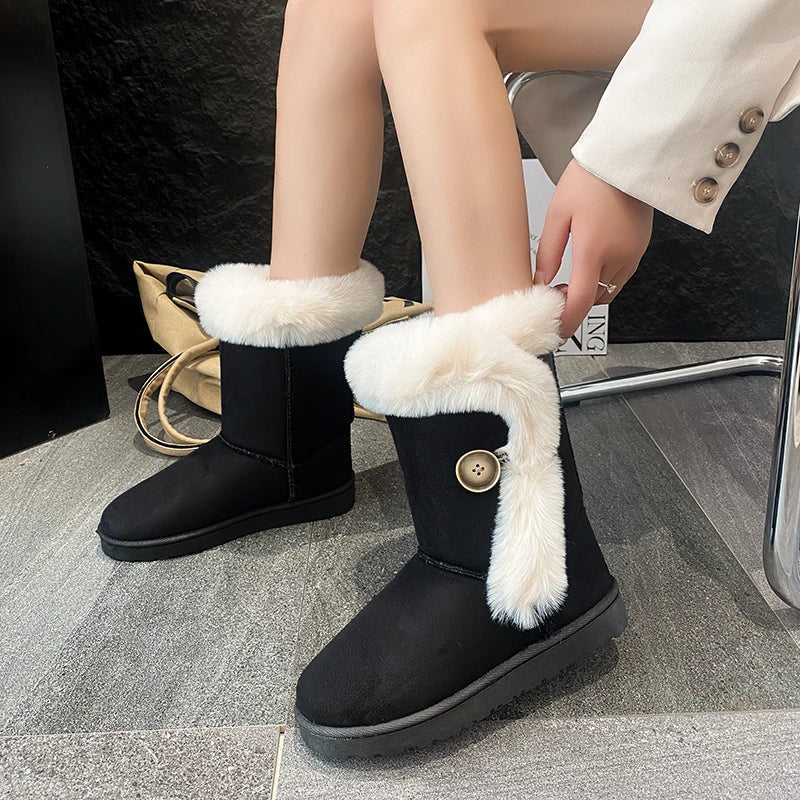 Female Shoes on Sale 2024 Winter Fashion Warm Women's Midcalf Boots Casual and Versatile Plush Cotton Boots Botas De Mujer