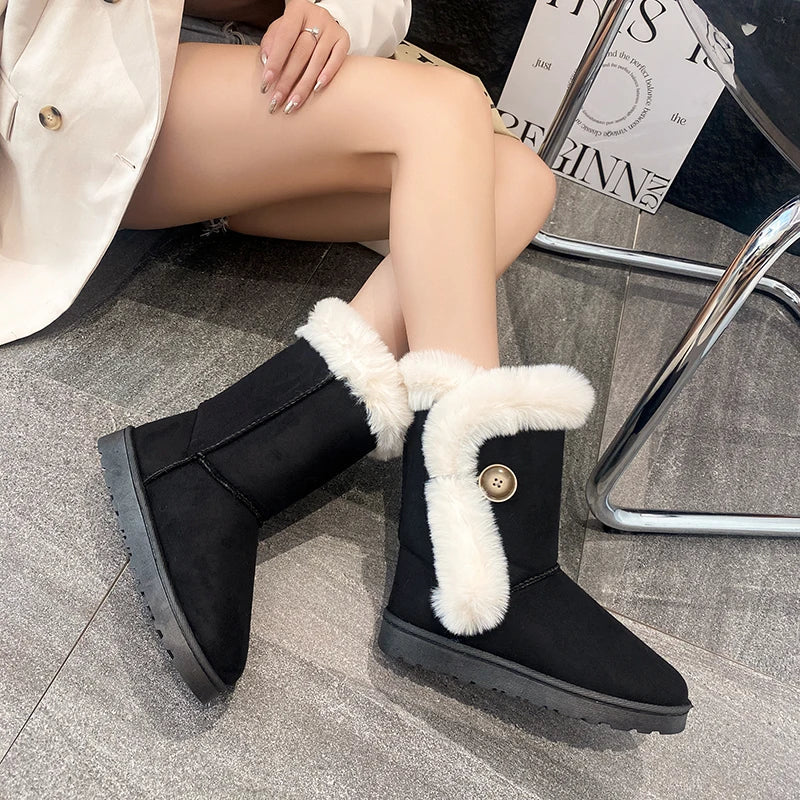 Female Shoes on Sale 2024 Winter Fashion Warm Women's Midcalf Boots Casual and Versatile Plush Cotton Boots Botas De Mujer