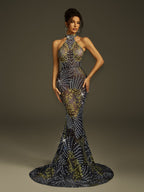 Crystal Mesh Mermaid  Maxi Dress
