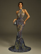 Crystal Mesh Mermaid  Maxi Dress