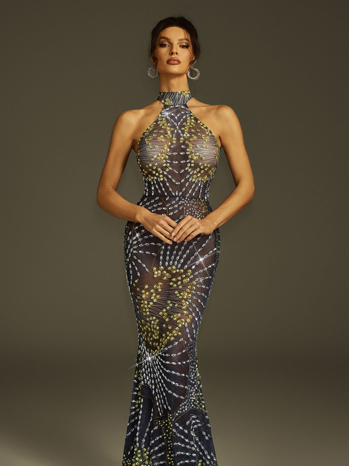 Crystal Mesh Mermaid  Maxi Dress